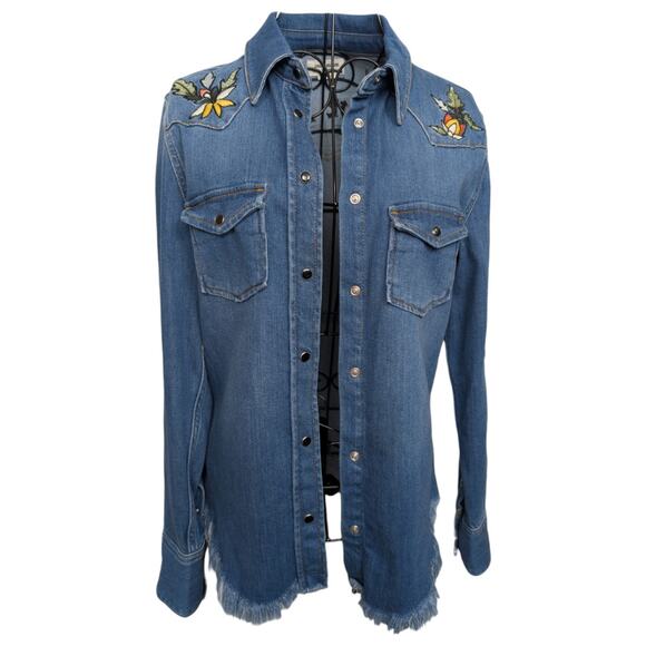 Zadig & Voltaire Deluxe Thelma Love Now Embroidery Western Denim Button Shirt XS - Picture 13 of 15